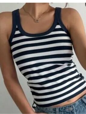 Cache Navy and White Striped Sleeveless Top in small